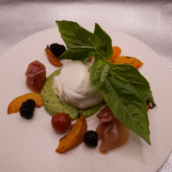 G.F. Peach and burrata